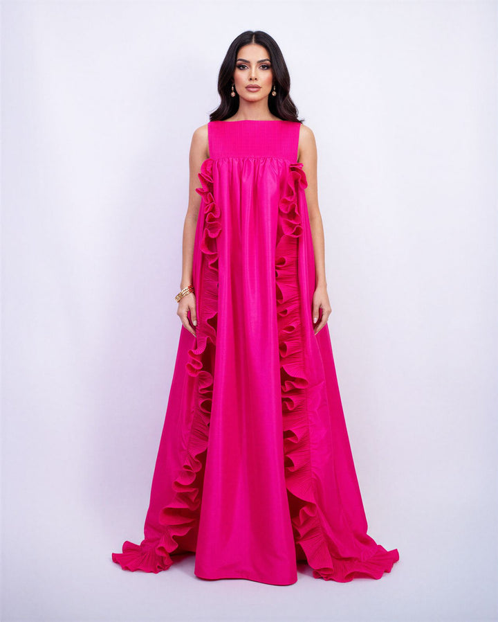 voluminous ruffled maxi gown in fuchsia – AURELIA