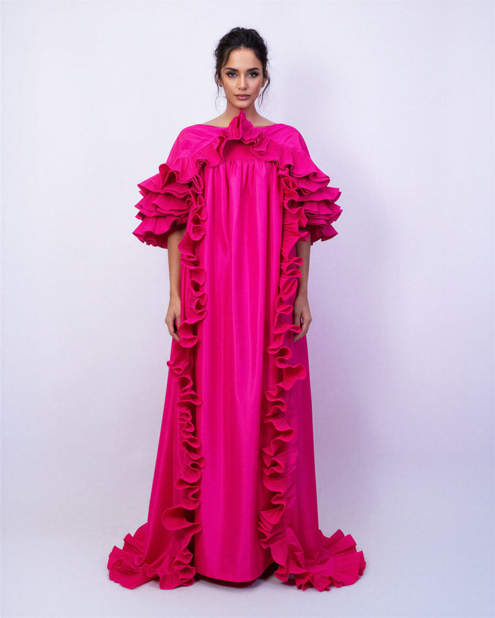 voluminous ruffled maxi gown in fuchsia – AURELIA