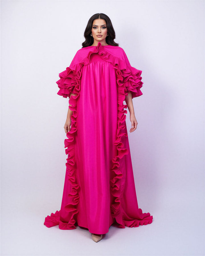 voluminous ruffled maxi gown in fuchsia – AURELIA