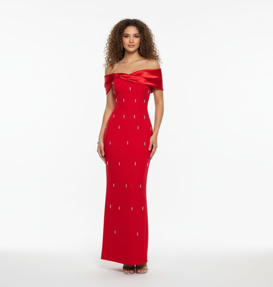off-shoulder column gown with draped bow neckline – AURORA