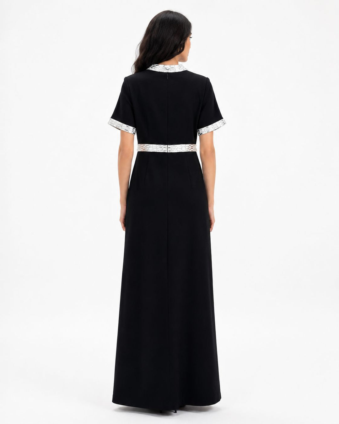 Crystal Trim Column Maxi Dress - Noire