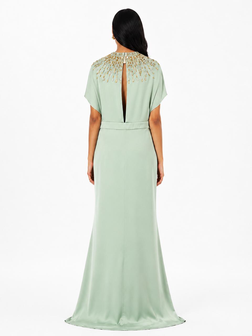 Embellished Cape Sleeve Maxi Dress - Elyas