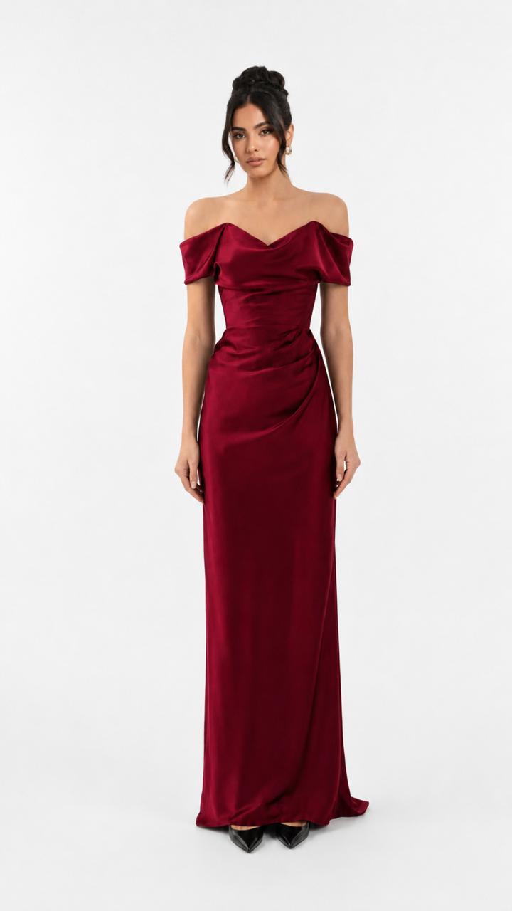 Black Off-Shoulder Satin Evening Gown – VERA