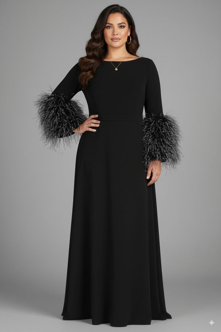 feather-cuff A-line gown – Zonal-1