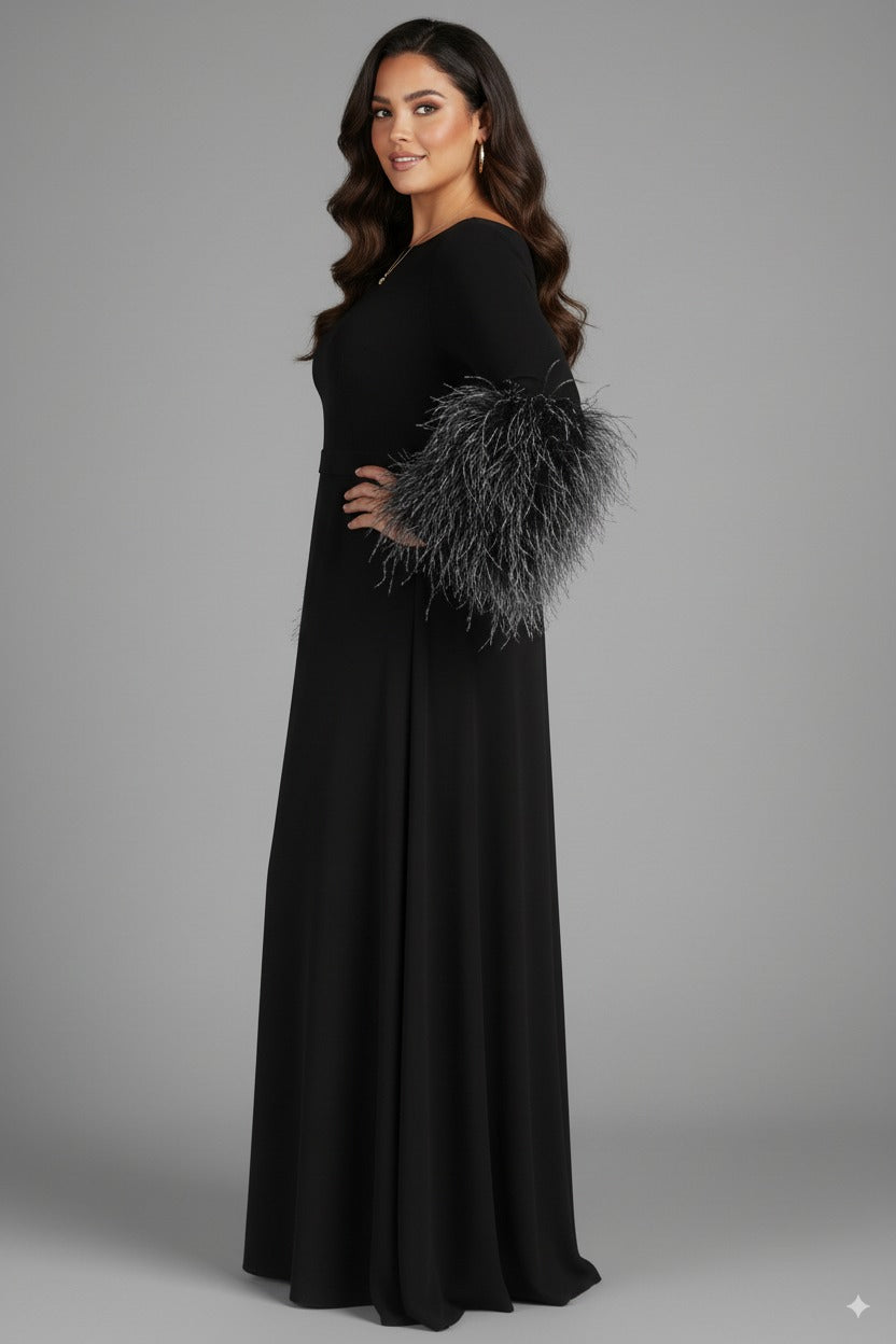 feather-cuff A-line gown – Zonal-1