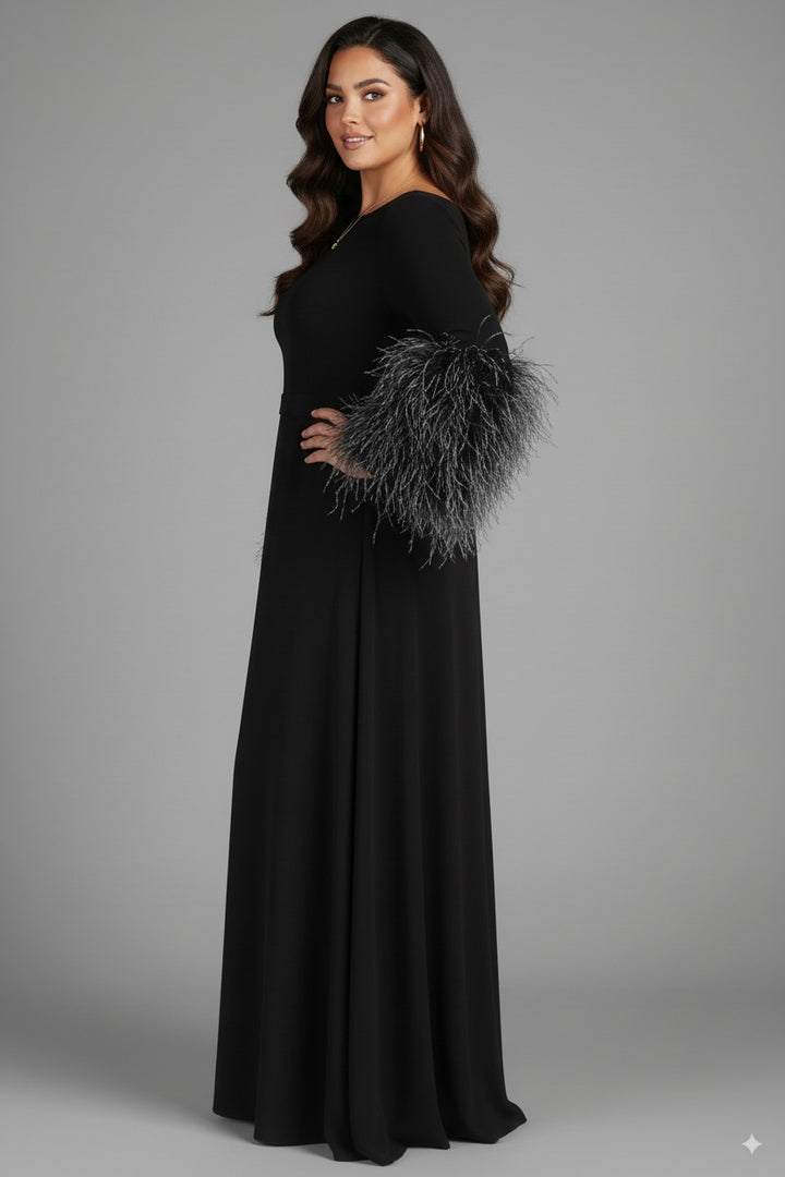 feather-cuff A-line gown – Zonal-1