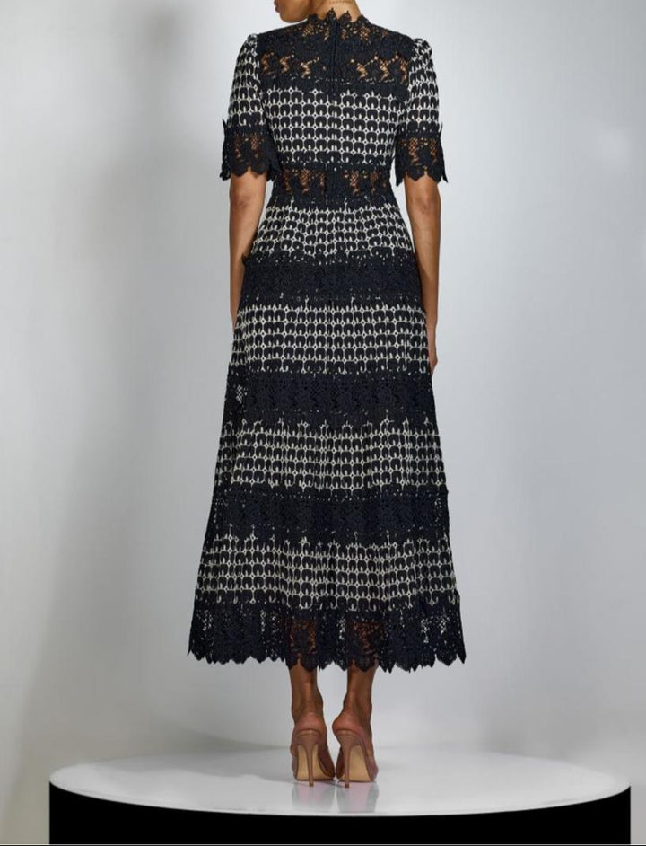 lace panel midi dress with scalloped hem – CELINECI