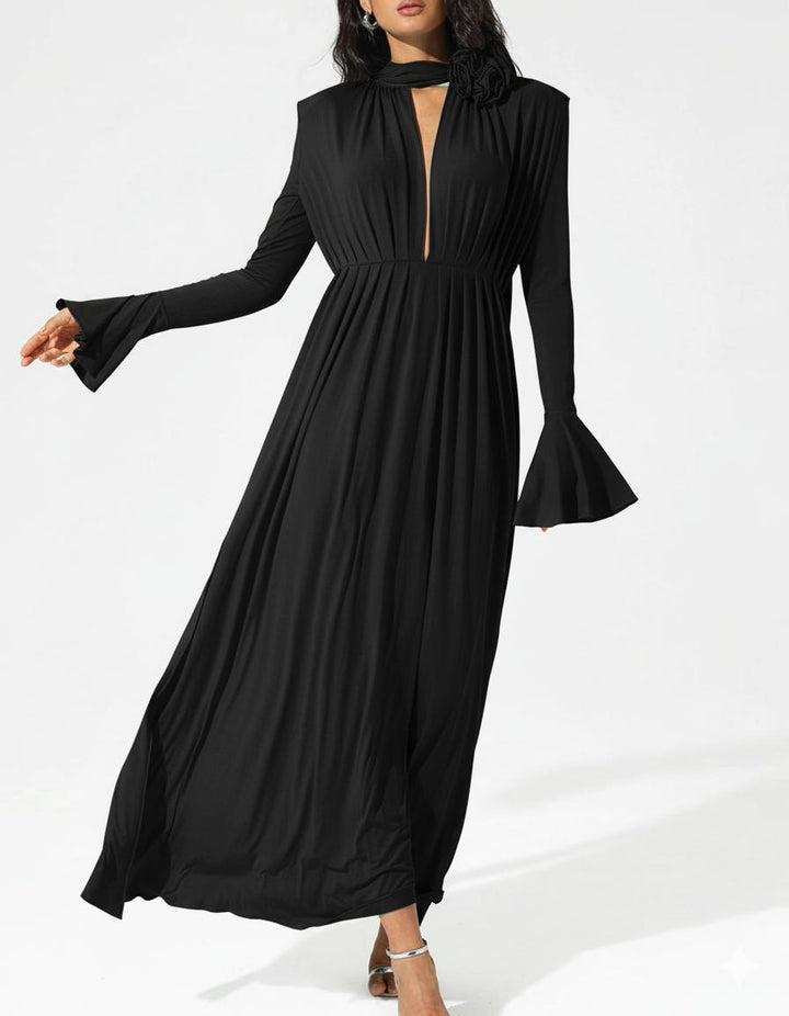 Haut à manches évasées plissées et ensemble jupe longue avec ceinture à la taille – Rosiny 