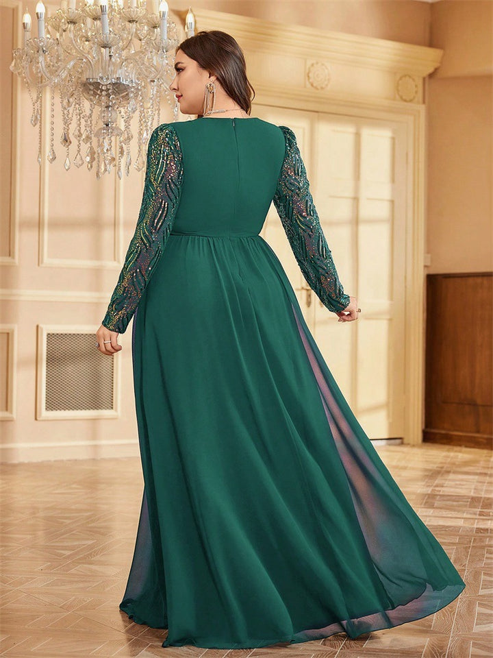 chiffon evening gown with sequin long sleeves – ADELIA