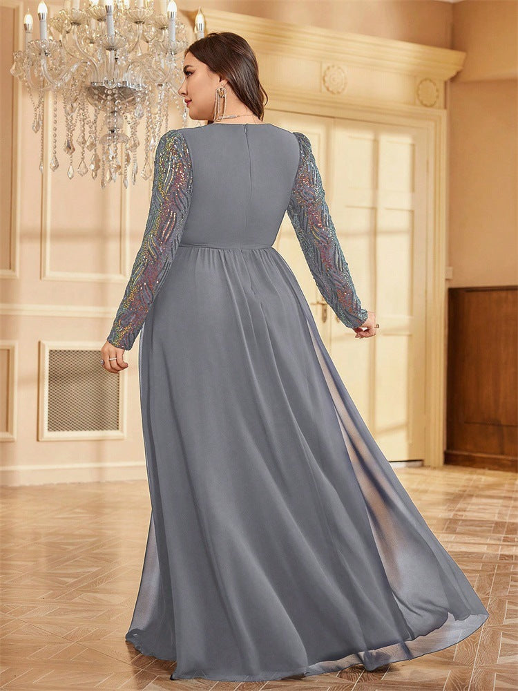 chiffon evening gown with sequin long sleeves – ADELIA