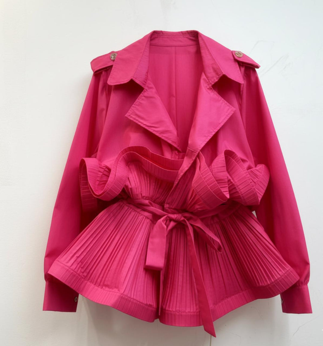 Pleated Ruffle Tie-Up Jacket