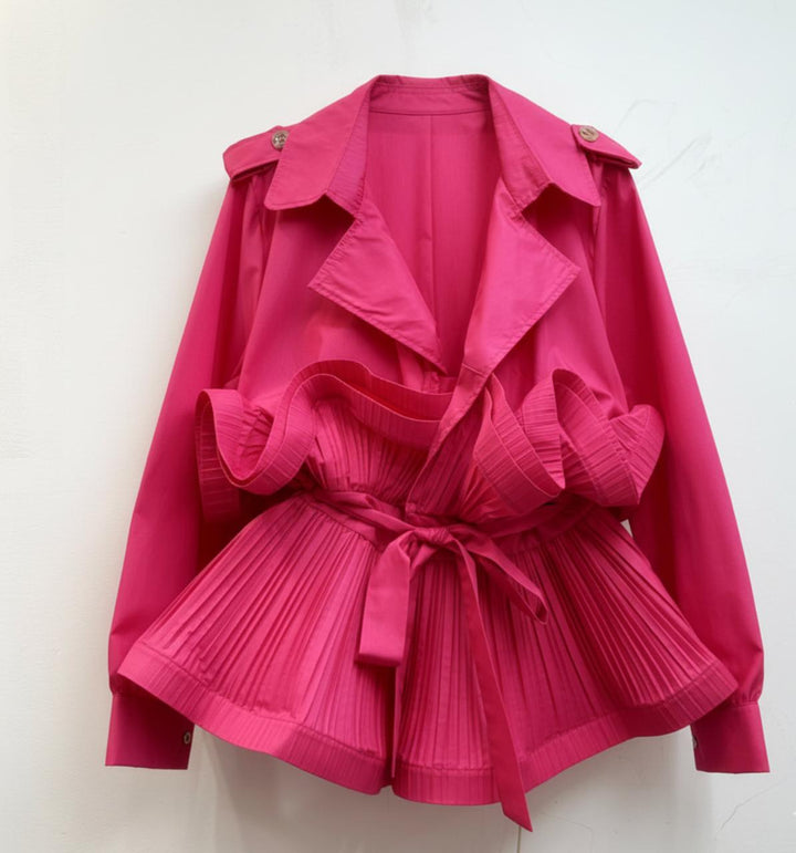 Pleated Ruffle Tie-Up Jacket