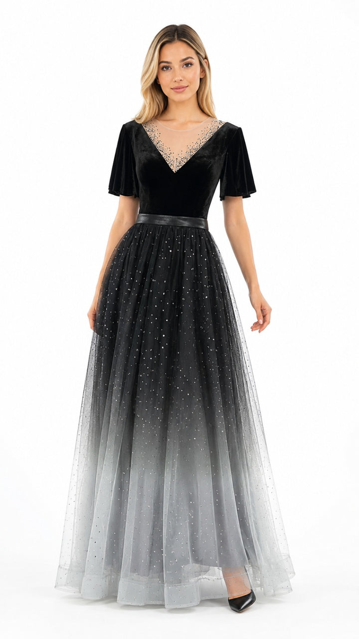 Ombre Stardust Tulle Evening Gown - Eclipse