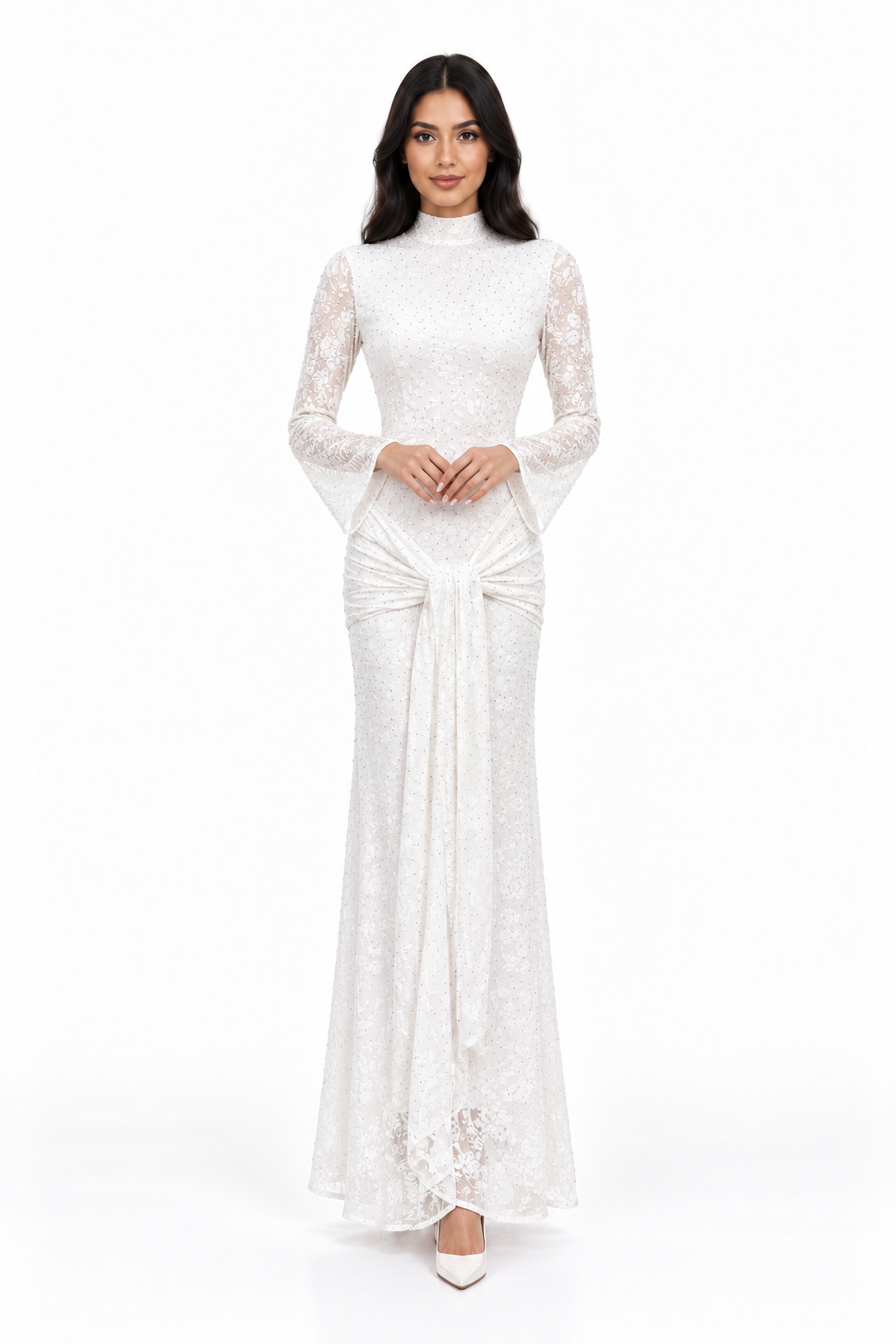 Embellished High-Neck Velvet Evening Gown - Noirevia