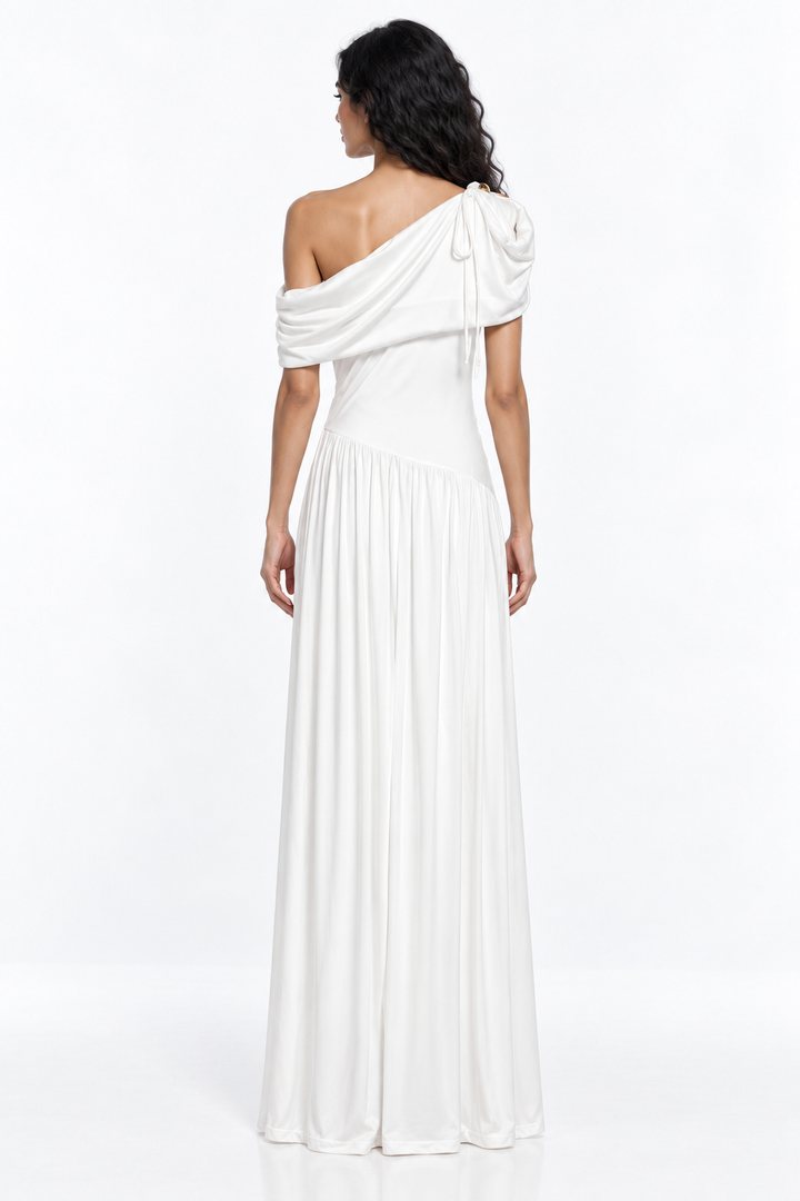 Asymmetric Ruched One-Shoulder Evening Gown - Rosavina