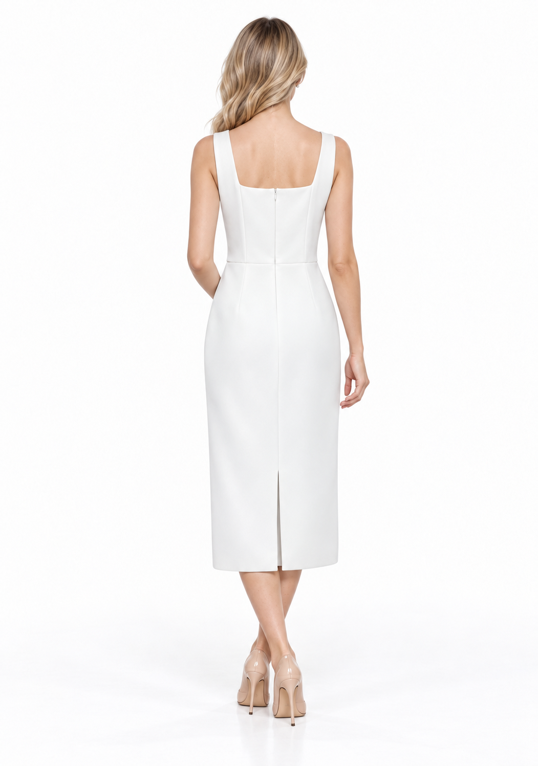 Floral Appliqué Square-Neck Midi Dress - Petalune