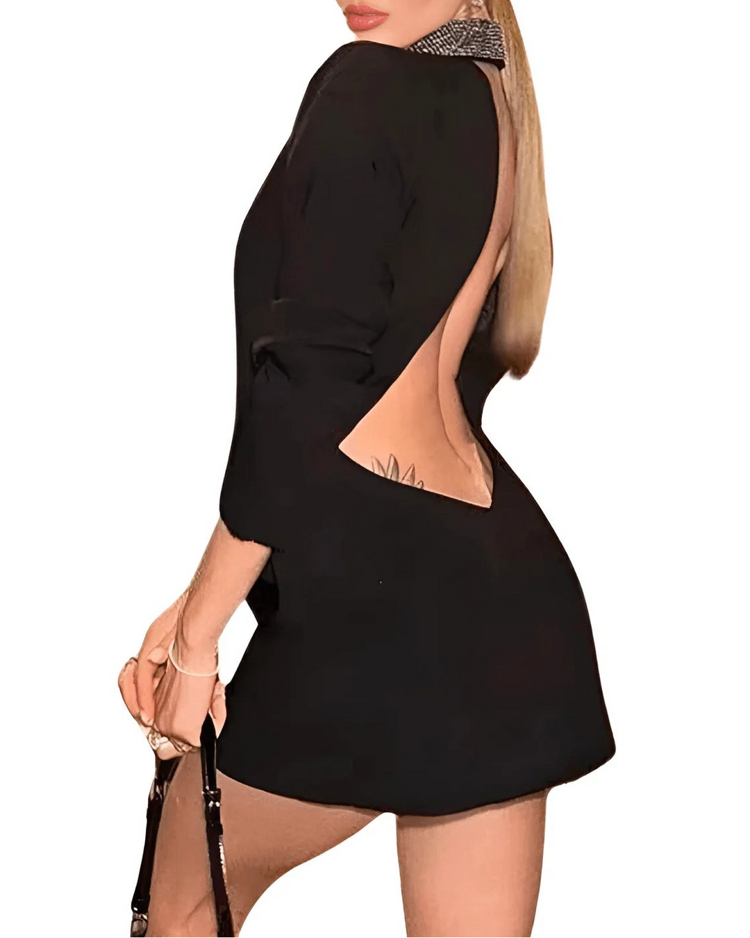 backless blazer with rhinestone lapel – STELNAB