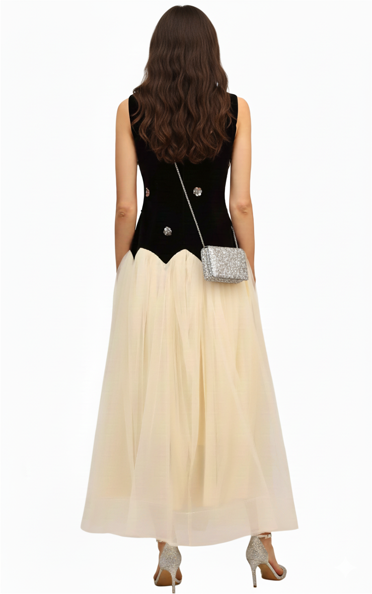 sleeveless bodice dress with embellished velvet top and tulle skirt – NOIRÉE