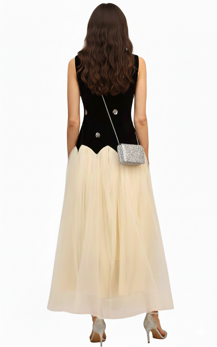 sleeveless bodice dress with embellished velvet top and tulle skirt – NOIRÉE