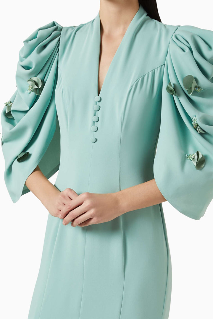 flowy gown with sculpted embellished sleeves – SERENE