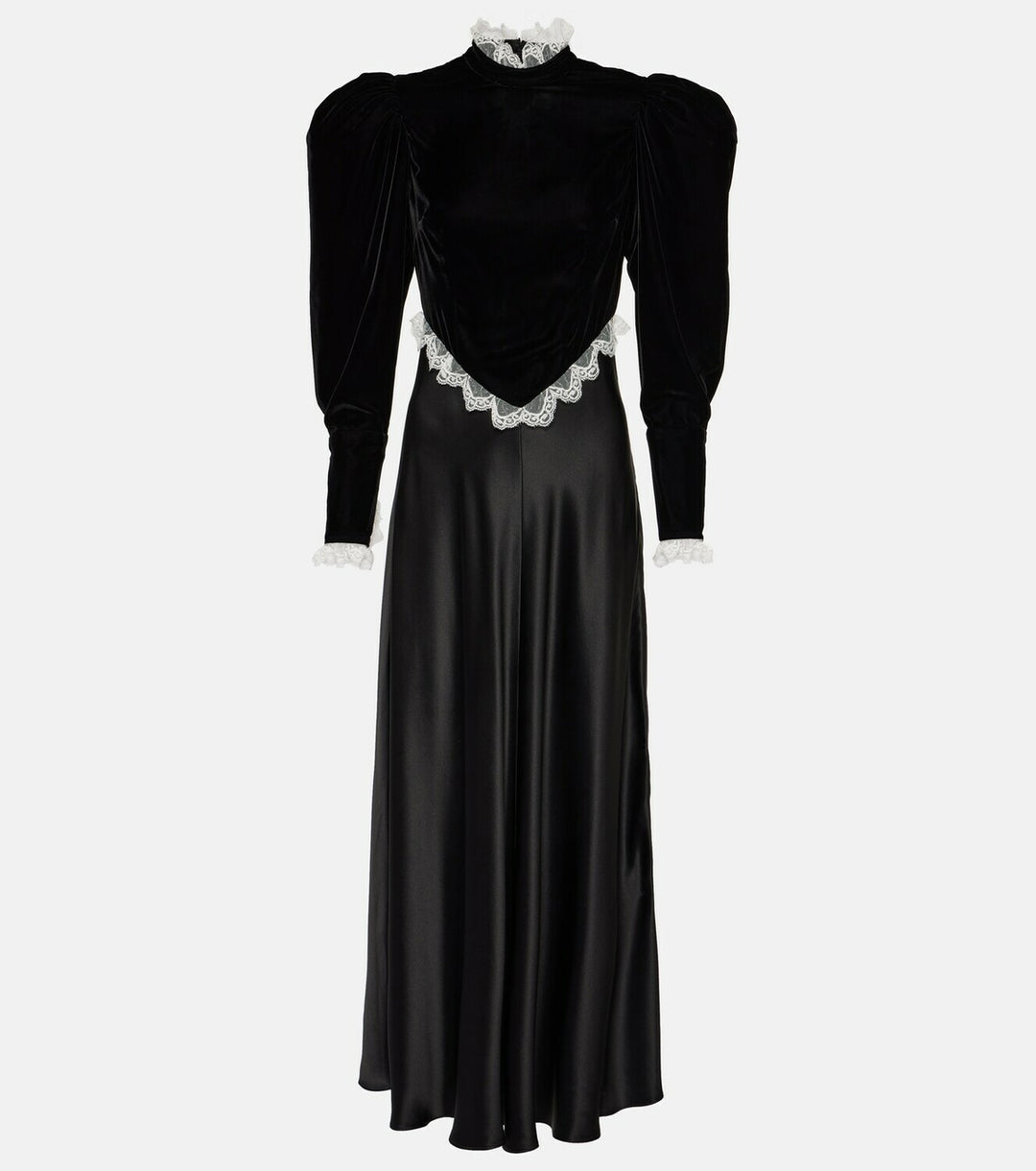 velvet and satin contrast gown with lace trim – NOIR