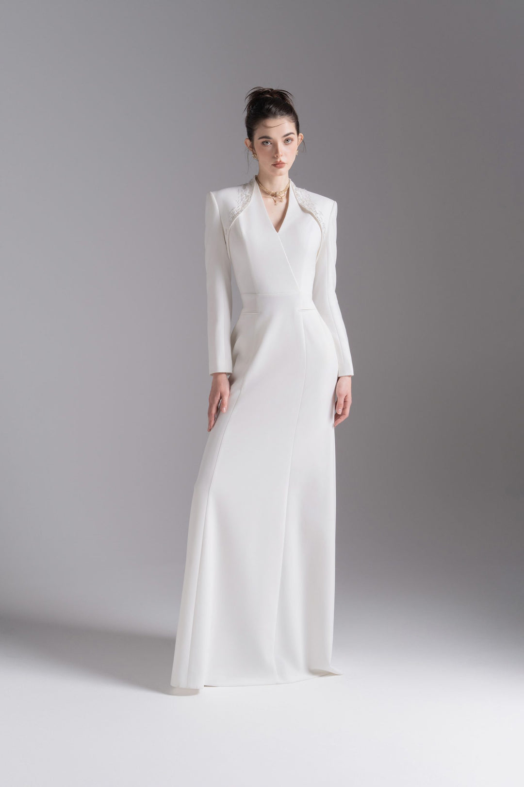 tailored long-sleeve gown with structured shoulders – ESMÉE