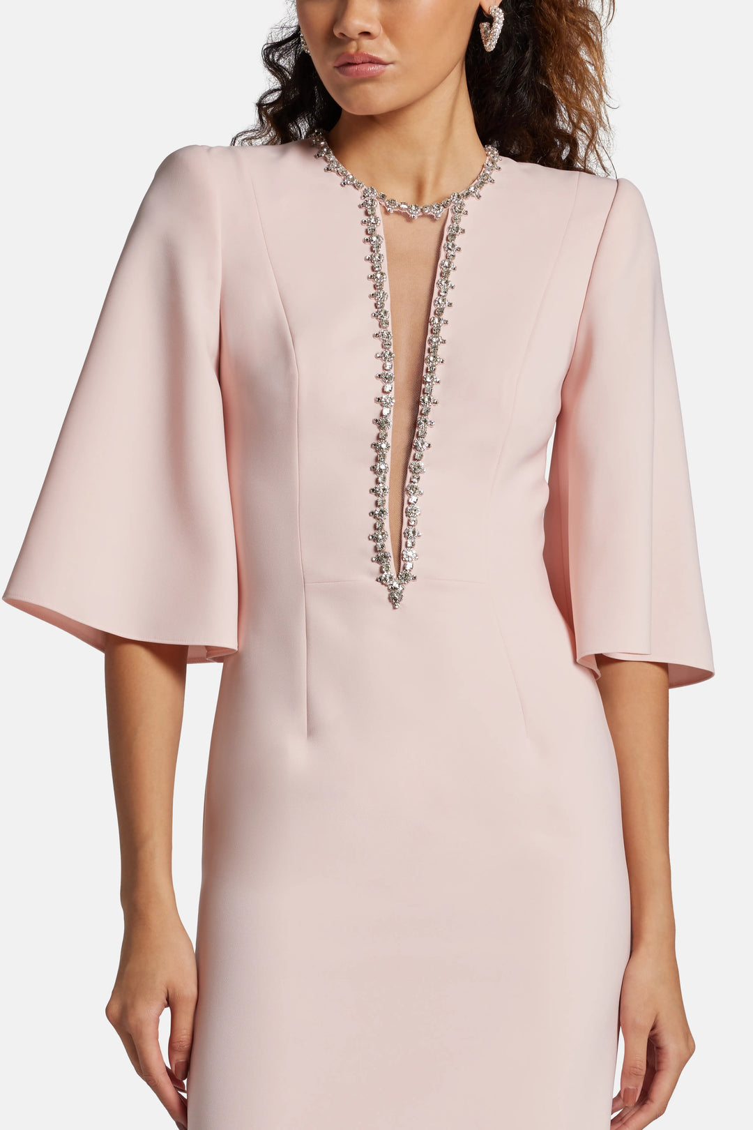 embellished V-neck midi dress with flared sleeves – CELENE