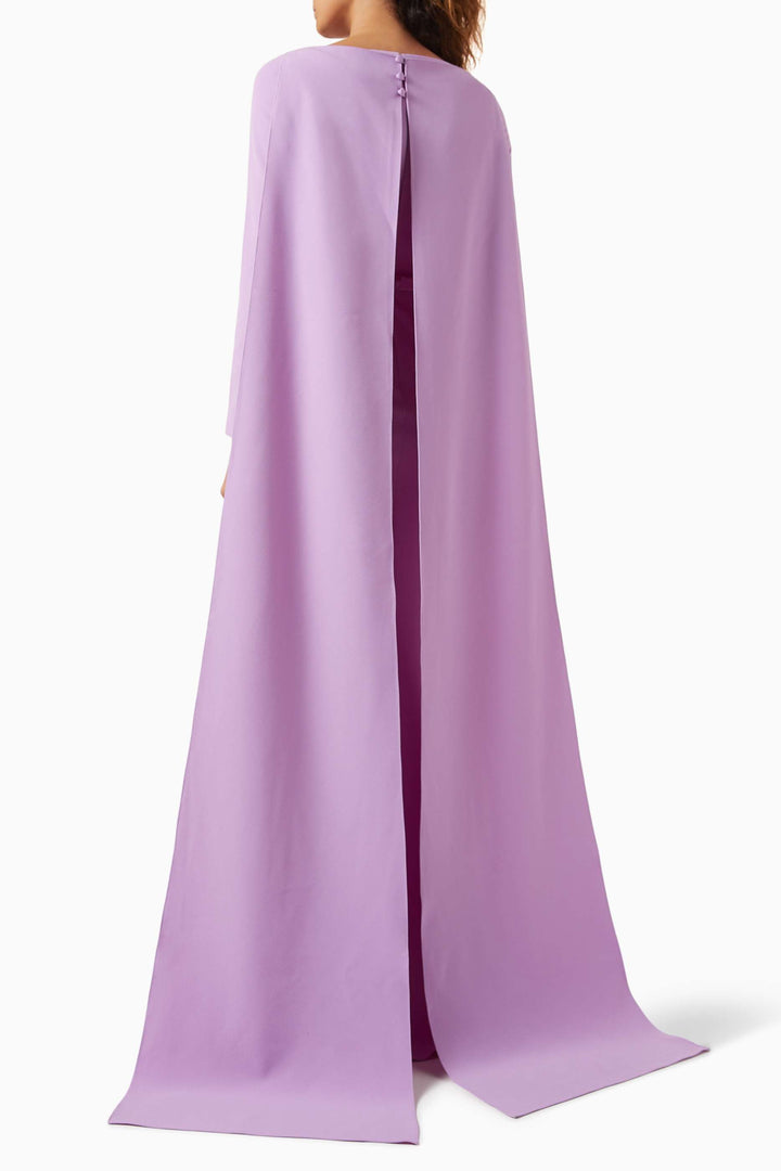 Long-sleeve cape gown with fitted waist – AMETHYST