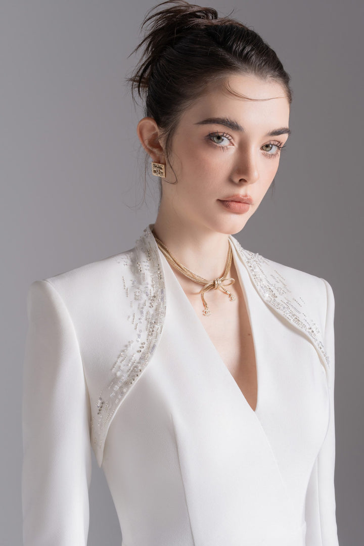 tailored long-sleeve gown with structured shoulders – ESMÉE