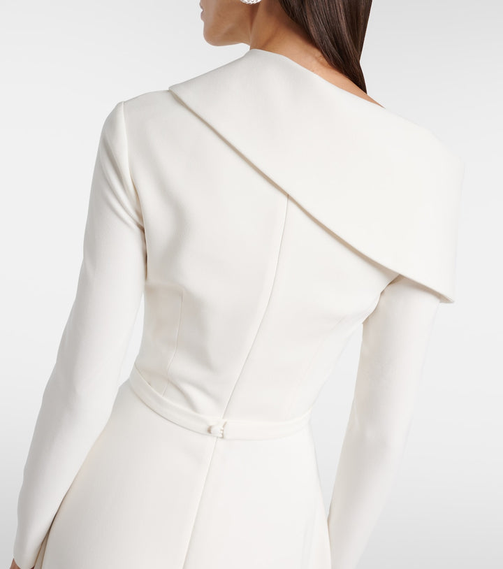 Asymmetric off-shoulder midi gown with belted waist – IVORÉ