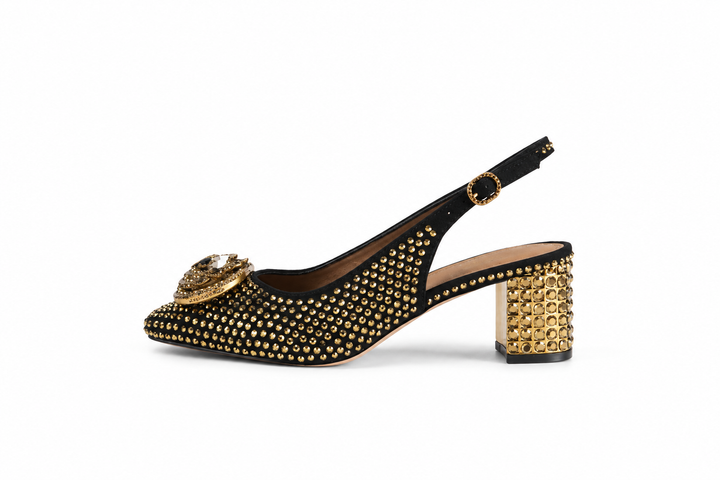 Studded Slingback Block Heel Pumps - Gildessa