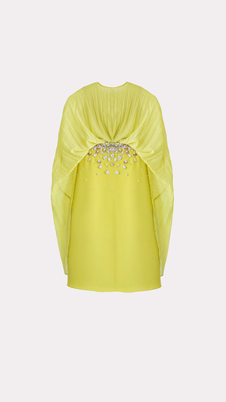 Draped Cape Maxi Dress with Crystal Waist Embellishment – LIMEA