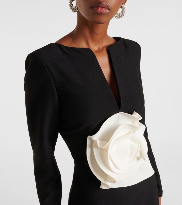 long-sleeve gown with satin rose applique – NOELLE