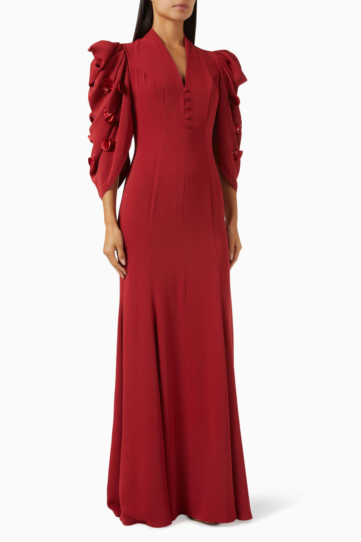 flowy gown with sculpted embellished sleeves – SERENE