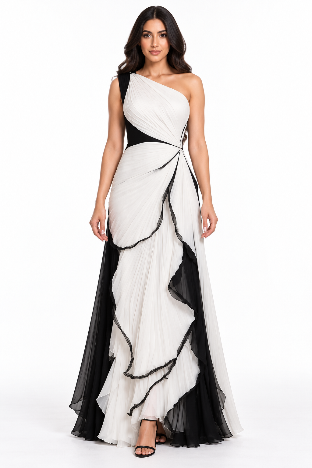 Asymmetric Draped Contrast Maxi Dress – Monvera