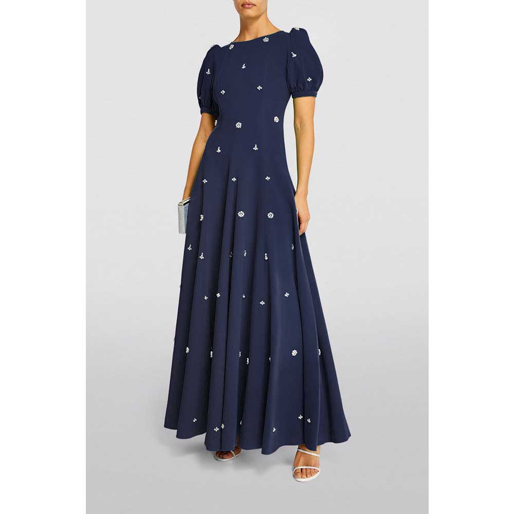puff-sleeve embellished gown – NVY