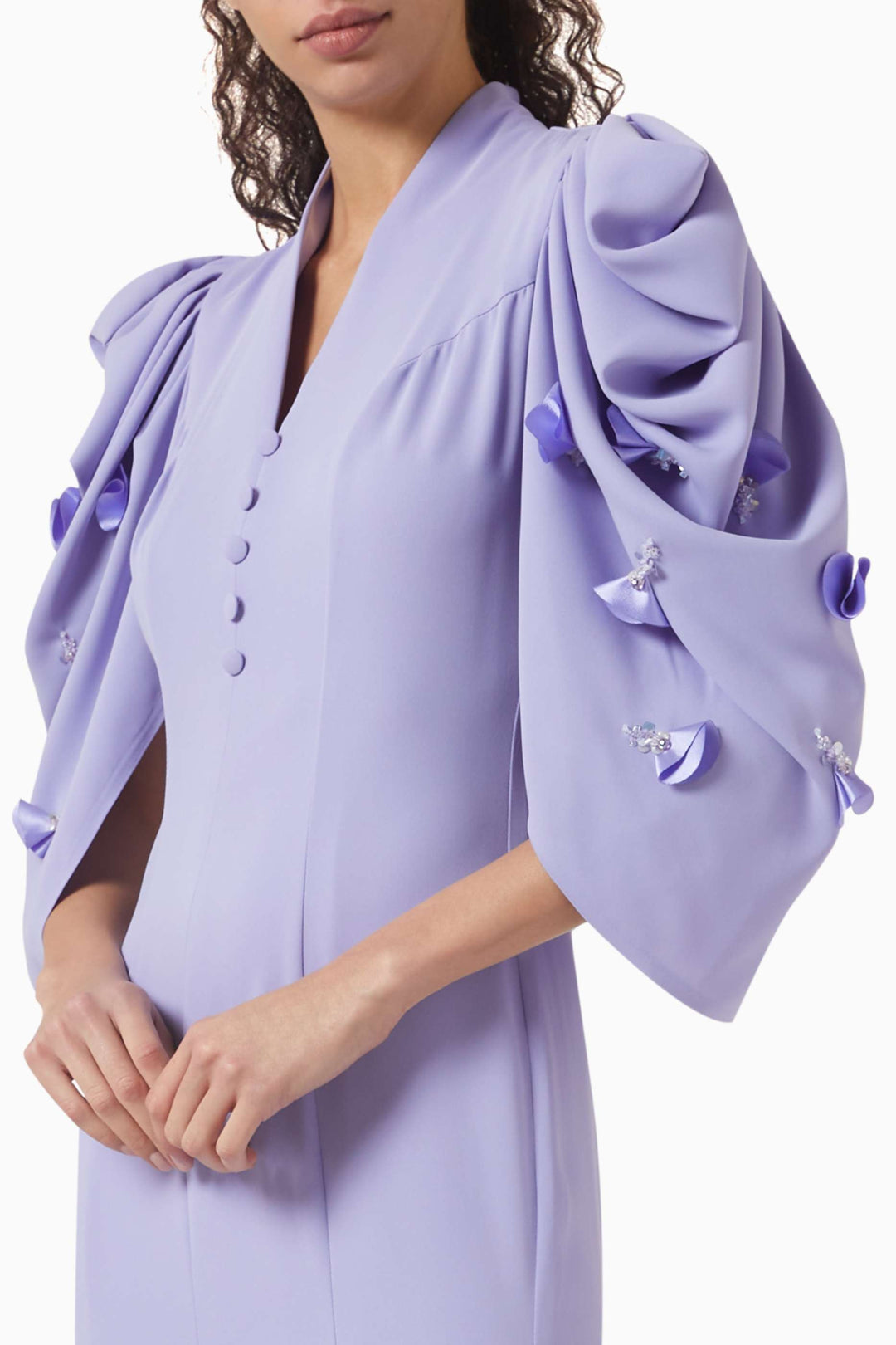 flowy gown with sculpted embellished sleeves – SERENE