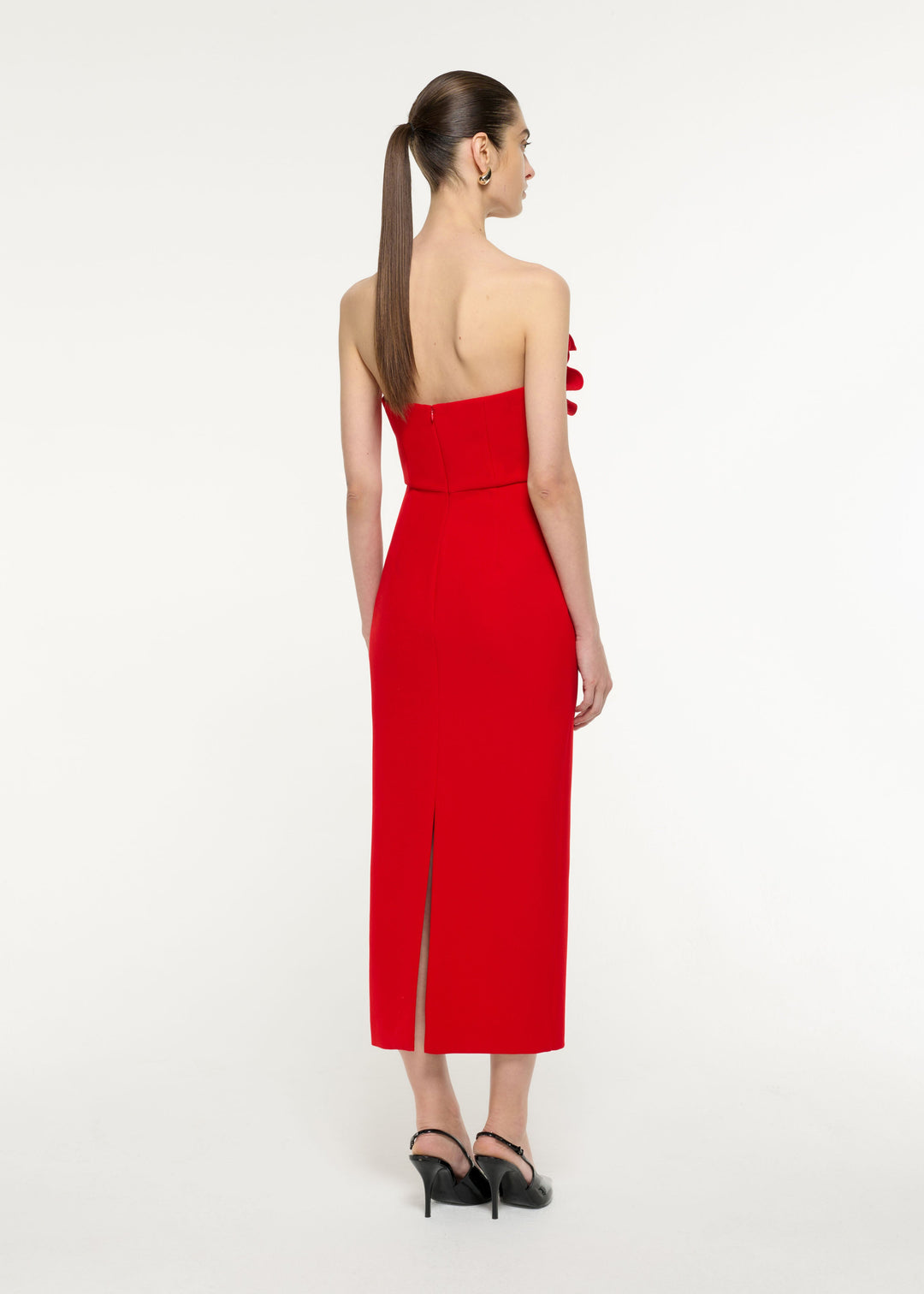 one-shoulder midi dress with sculpted rosette – ROSABELLE