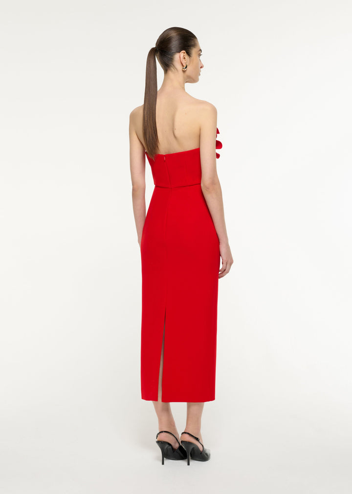 one-shoulder midi dress with sculpted rosette – ROSABELLE