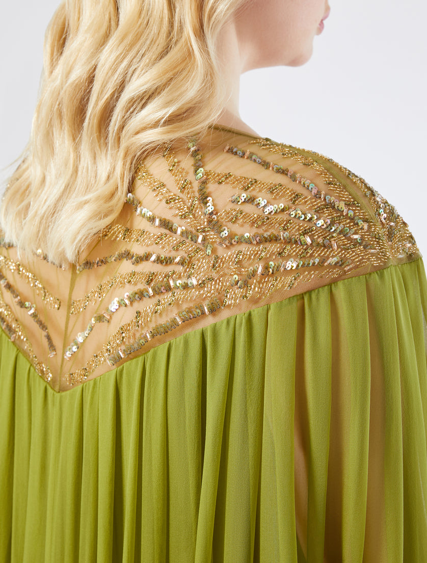 chiffon cape gown with embellished neckline – LUMINA