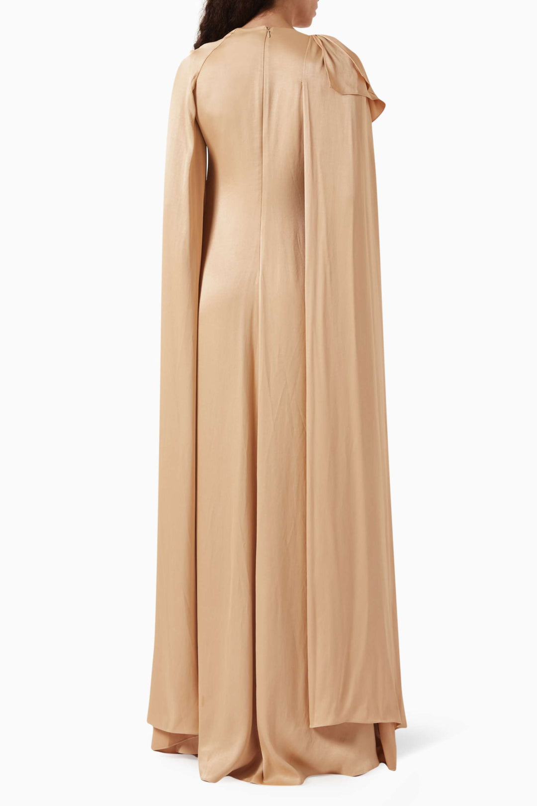 embellished cape-sleeve gown with draped shoulder – AURELIA