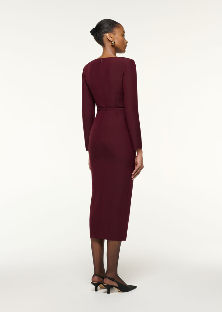 square-neck belted midi dress with front slit – MARLENA