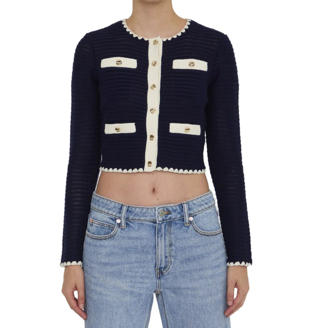 بلوزة كارديجان كروشيه مع حواف متباينة - سيلينيكا