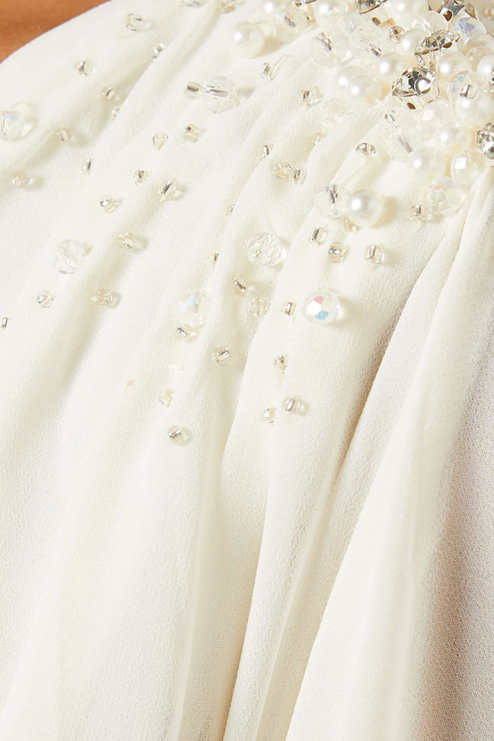 Draped cape gown with embellished shoulders – IVORYE