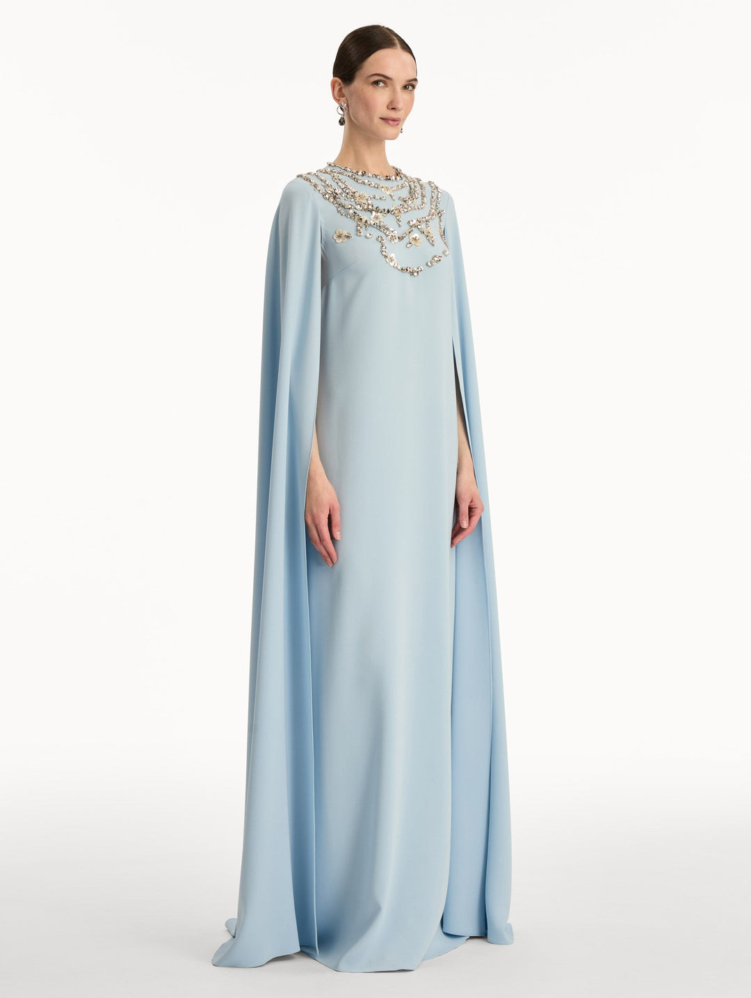 cape-sleeve gown with embellished neckline – AERIN