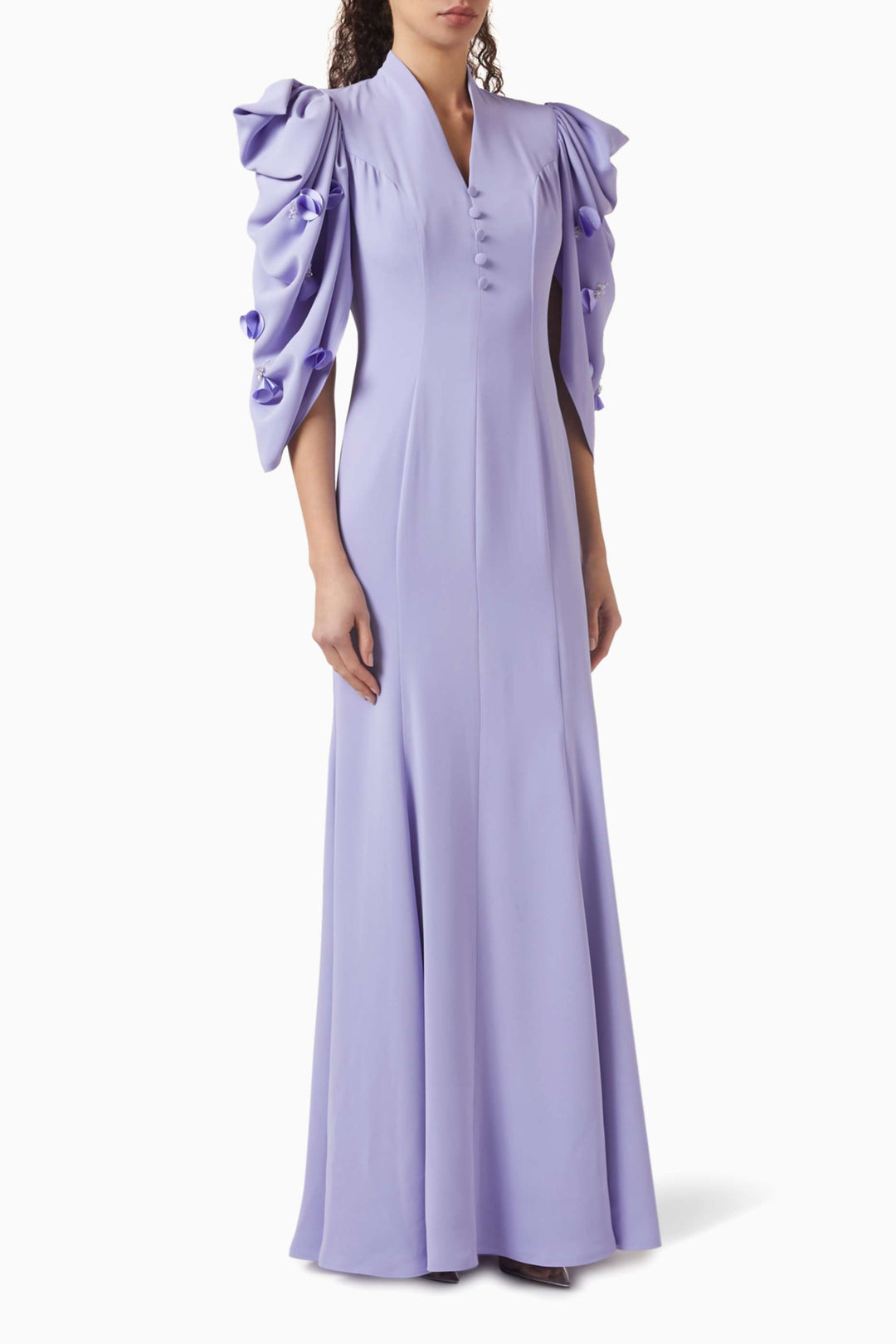 flowy gown with sculpted embellished sleeves – SERENE