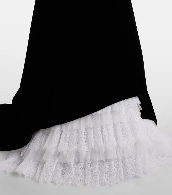 Strapless velvet gown with lace ruffle hem – OSAMA