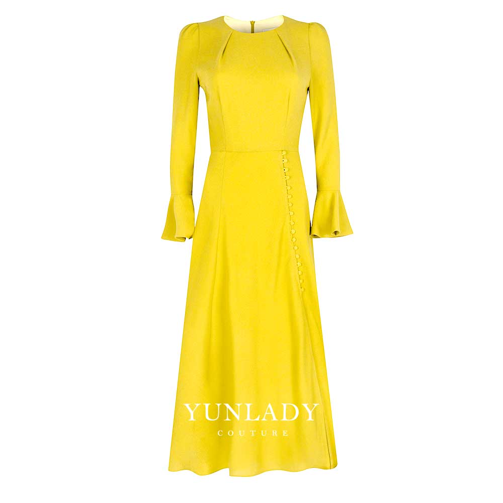 فستان متوسط ​​الطول بأكمام واسعة وصدرية مطوية – سايلا