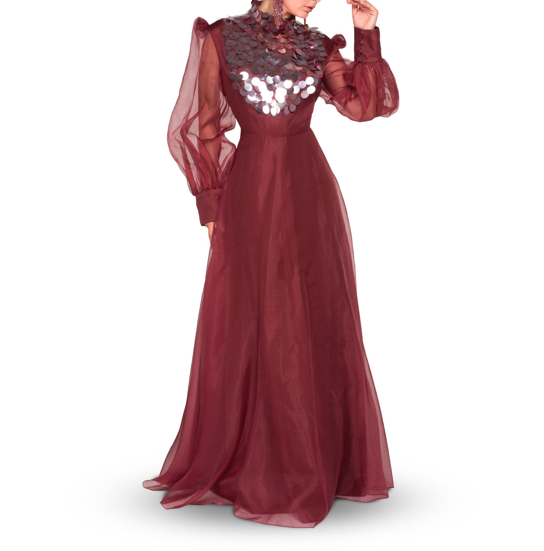 sheer organza gown with oversized sequin yoke – MARWA
