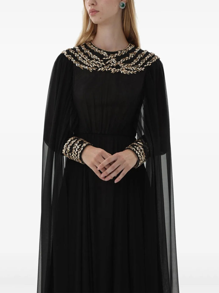 sheer cape gown with embellished neckline – NOIRS